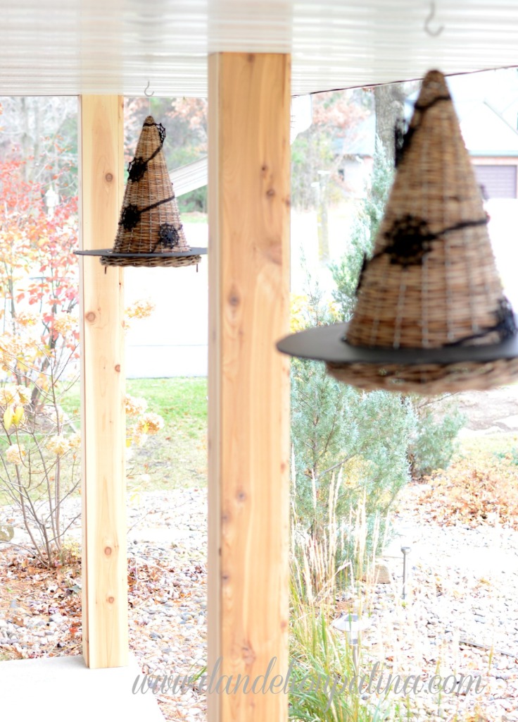 hanging black witch hats