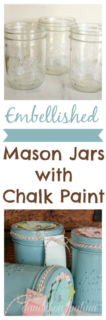 embellished mason jars with chalk paint