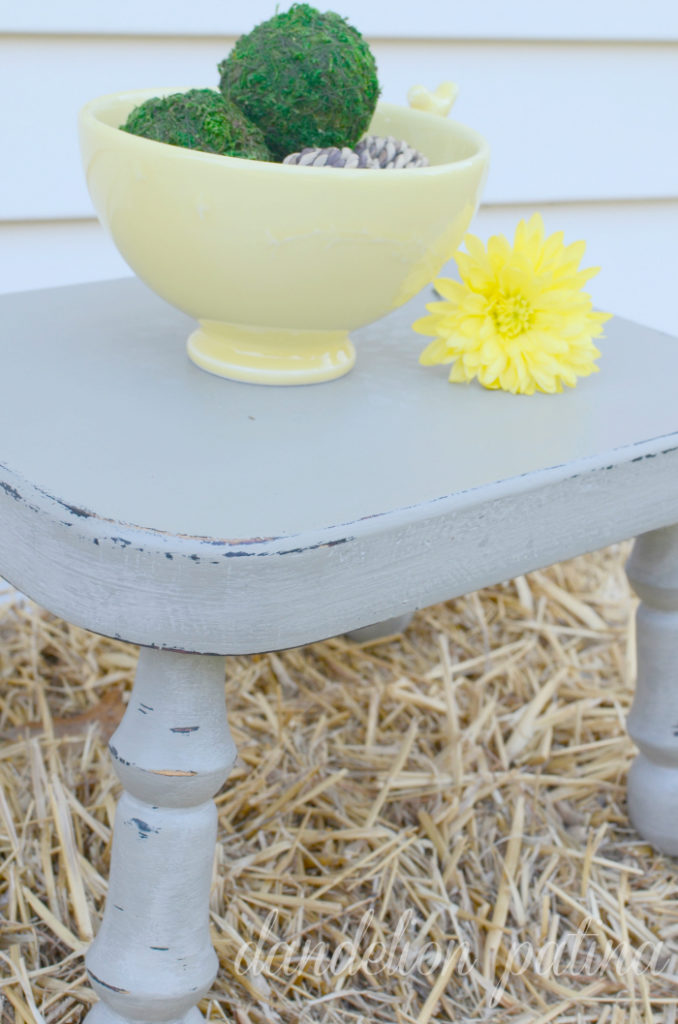 CeCe Caldwell painted wooden stool in Young Kansas Wheat and Seattle Mist. Transform a piece you love in minutes.