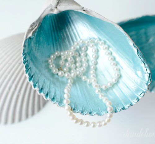 Seashell jewelry bowls with vintage glass knob pedestals