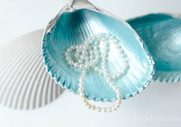 Seashell jewelry bowls with vintage glass knob pedestals